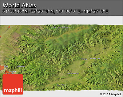 Satellite 3D Map of the Area around 52° 6' 54" N, 113° 58' 29" E