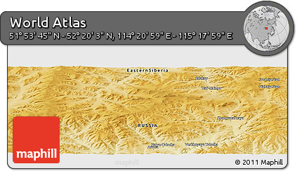 Physical Panoramic Map of the Area around 52° 6' 54" N, 114° 49' 29" E