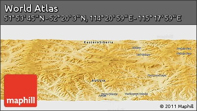Physical Panoramic Map of the Area around 52° 6' 54" N, 114° 49' 29" E