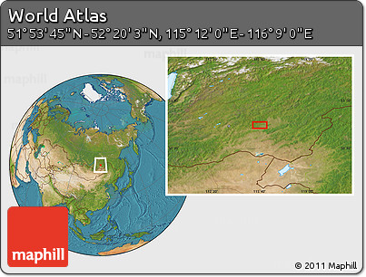 Satellite Location Map of the Area around 52° 6' 54" N, 115° 40' 30" E