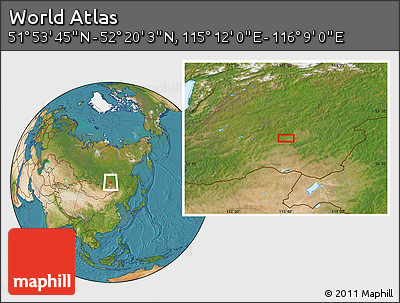 Satellite Location Map of the Area around 52° 6' 54" N, 115° 40' 30" E