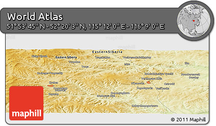 Physical Panoramic Map of the Area around 52° 6' 54" N, 115° 40' 30" E