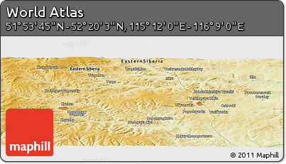 Physical Panoramic Map of the Area around 52° 6' 54" N, 115° 40' 30" E