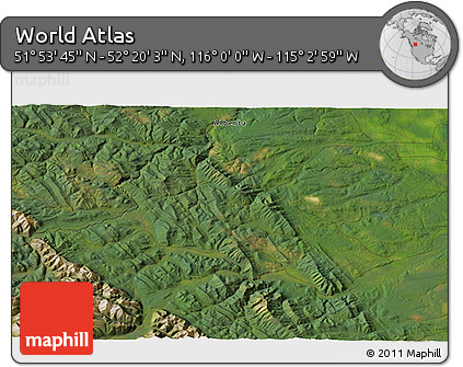 Satellite 3D Map of the Area around 52° 6' 54" N, 115° 31' 30" W