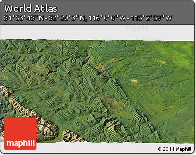 Satellite 3D Map of the Area around 52° 6' 54" N, 115° 31' 30" W