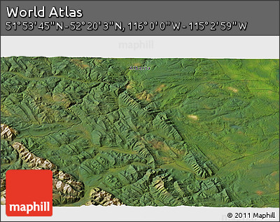 Satellite 3D Map of the Area around 52° 6' 54" N, 115° 31' 30" W