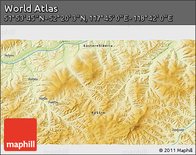 Physical 3D Map of the Area around 52° 6' 54" N, 118° 13' 29" E