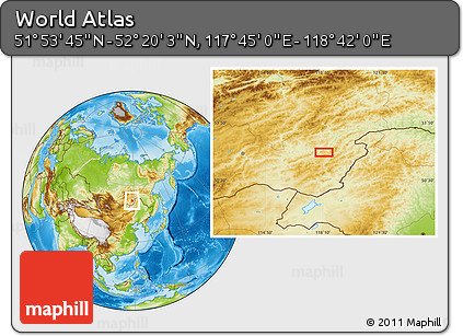 Physical Location Map of the Area around 52° 6' 54" N, 118° 13' 29" E