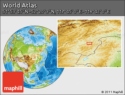 Physical Location Map of the Area around 52° 6' 54" N, 118° 13' 29" E