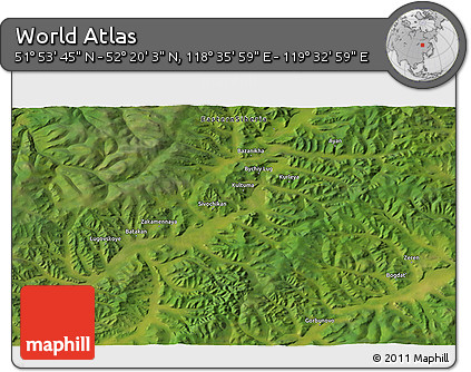 Satellite 3D Map of the Area around 52° 6' 54" N, 119° 4' 29" E