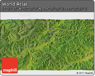 Satellite 3D Map of the Area around 52° 6' 54" N, 119° 4' 29" E