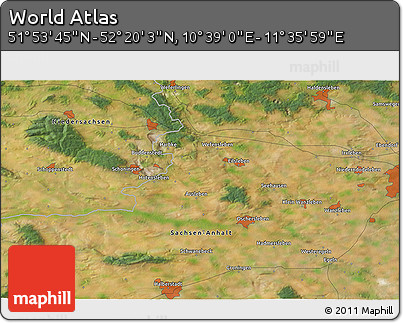 Satellite 3D Map of the Area around 52° 6' 54" N, 11° 7' 30" E