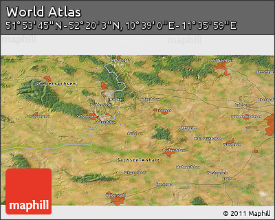Satellite 3D Map of the Area around 52° 6' 54" N, 11° 7' 30" E