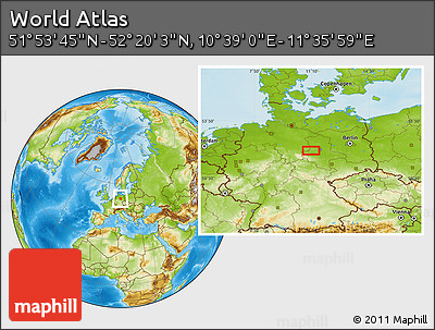 Physical Location Map of the Area around 52° 6' 54" N, 11° 7' 30" E