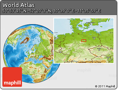 Physical Location Map of the Area around 52° 6' 54" N, 11° 7' 30" E