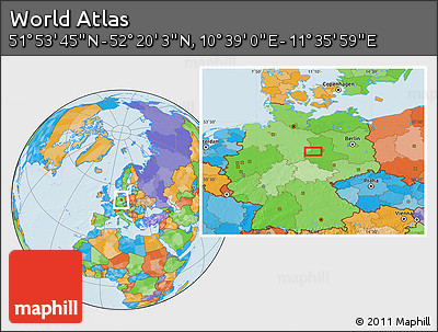 Political Location Map of the Area around 52° 6' 54" N, 11° 7' 30" E