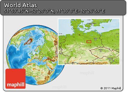 Physical Location Map of the Area around 52° 6' 54" N, 11° 58' 29" E