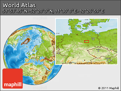 Physical Location Map of the Area around 52° 6' 54" N, 11° 58' 29" E