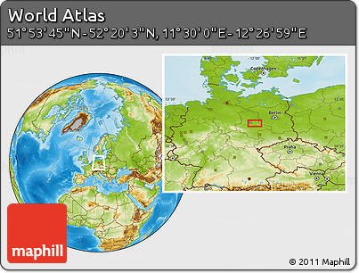 Physical Location Map of the Area around 52° 6' 54" N, 11° 58' 29" E