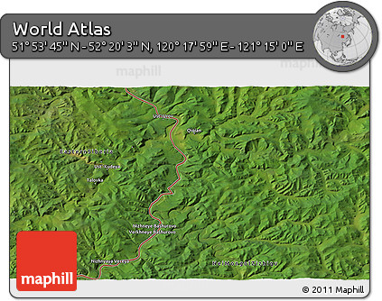 Satellite 3D Map of the Area around 52° 6' 54" N, 120° 46' 30" E