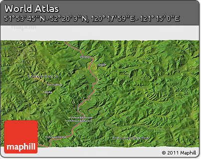 Satellite 3D Map of the Area around 52° 6' 54" N, 120° 46' 30" E