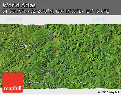 Satellite 3D Map of the Area around 52° 6' 54" N, 120° 46' 30" E