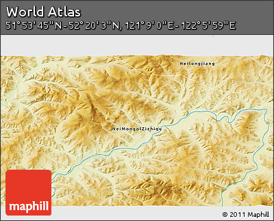 Physical 3D Map of the Area around 52° 6' 54" N, 121° 37' 30" E