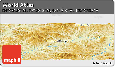 Physical Panoramic Map of the Area around 52° 6' 54" N, 121° 37' 30" E
