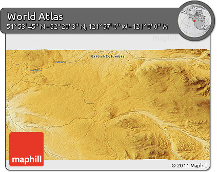 Physical 3D Map of the Area around 52° 6' 54" N, 121° 28' 29" W