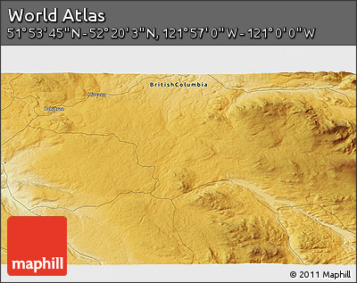 Physical 3D Map of the Area around 52° 6' 54" N, 121° 28' 29" W