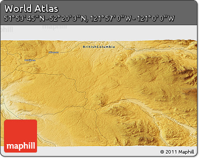 Physical 3D Map of the Area around 52° 6' 54" N, 121° 28' 29" W