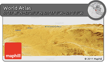 Physical Panoramic Map of the Area around 52° 6' 54" N, 121° 28' 29" W