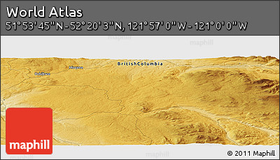 Physical Panoramic Map of the Area around 52° 6' 54" N, 121° 28' 29" W