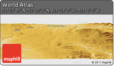 Physical Panoramic Map of the Area around 52° 6' 54" N, 121° 28' 29" W