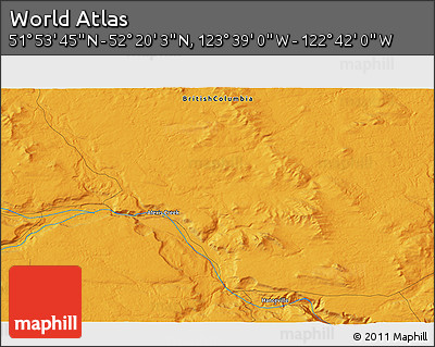 Political 3D Map of the Area around 52° 6' 54" N, 123° 10' 30" W