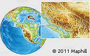 Physical Location Map of the area around 52° 6' 54" N, 123° 10' 30" W
