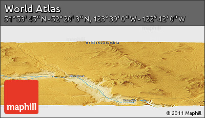 Physical Panoramic Map of the Area around 52° 6' 54" N, 123° 10' 30" W