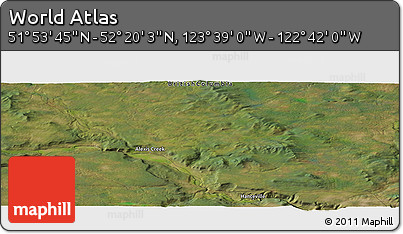 Satellite Panoramic Map of the Area around 52° 6' 54" N, 123° 10' 30" W