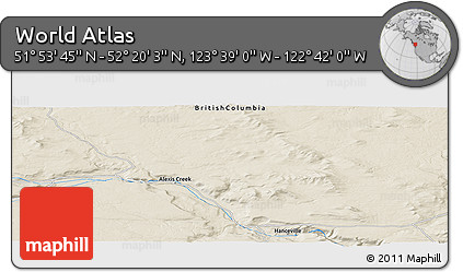 Shaded Relief Panoramic Map of the Area around 52° 6' 54" N, 123° 10' 30" W