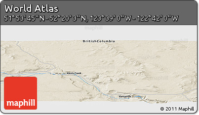Shaded Relief Panoramic Map of the Area around 52° 6' 54" N, 123° 10' 30" W