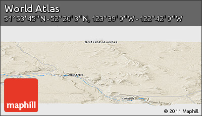Shaded Relief Panoramic Map of the Area around 52° 6' 54" N, 123° 10' 30" W