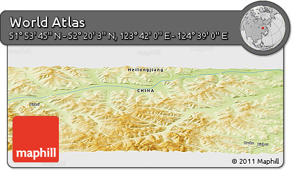 Physical Panoramic Map of the Area around 52° 6' 54" N, 124° 10' 30" E