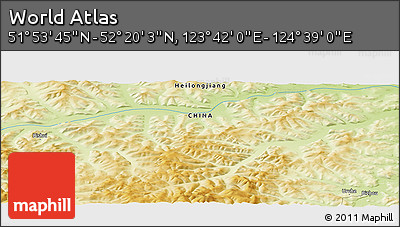 Physical Panoramic Map of the Area around 52° 6' 54" N, 124° 10' 30" E
