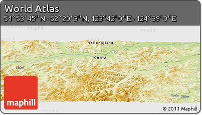 Physical Panoramic Map of the Area around 52° 6' 54" N, 124° 10' 30" E