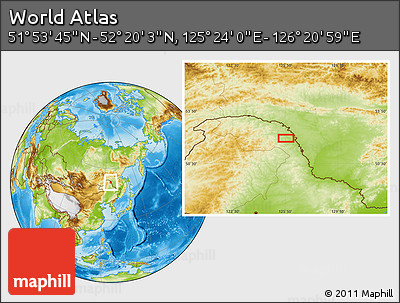 Physical Location Map of the Area around 52° 6' 54" N, 125° 52' 30" E