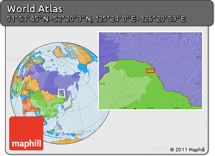 Political Location Map of the Area around 52° 6' 54" N, 125° 52' 30" E