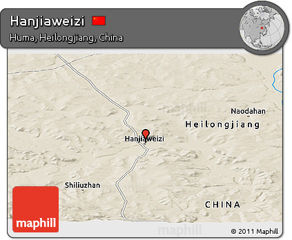 Shaded Relief Panoramic Map of Hanjiaweizi