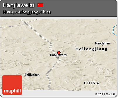 Shaded Relief Panoramic Map of Hanjiaweizi