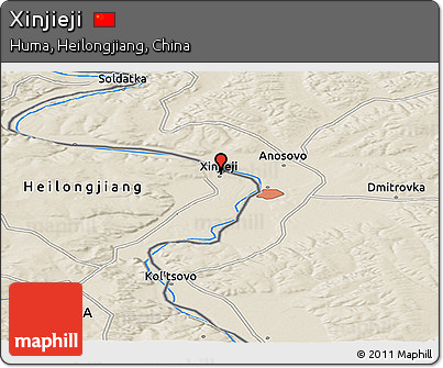 Shaded Relief Panoramic Map of Xinjieji