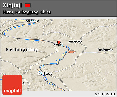 Shaded Relief Panoramic Map of Xinjieji